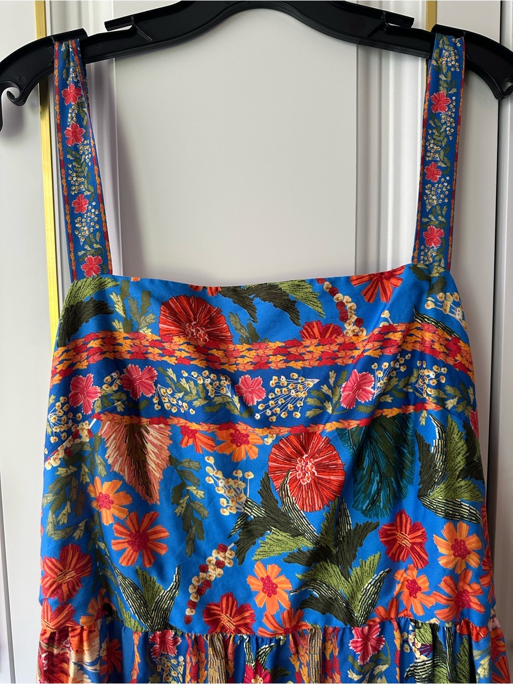 FARM Rio Blue Floral Maxi Dress with Orange and Pink Accents - Picture 4 of 10